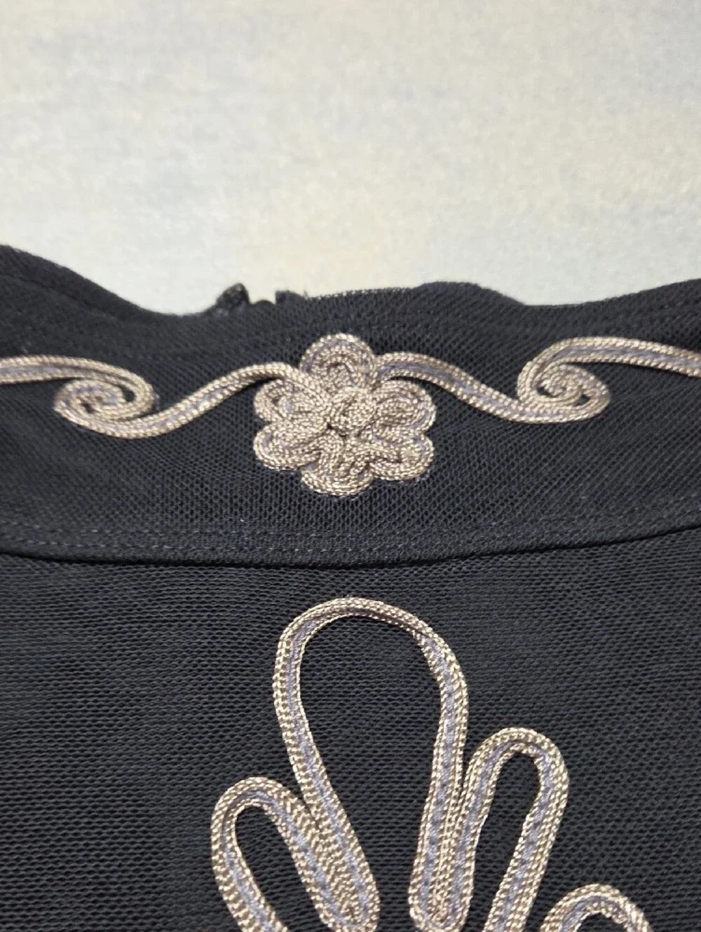 Black A-Line Skirt with Silver Embroidered Motif
